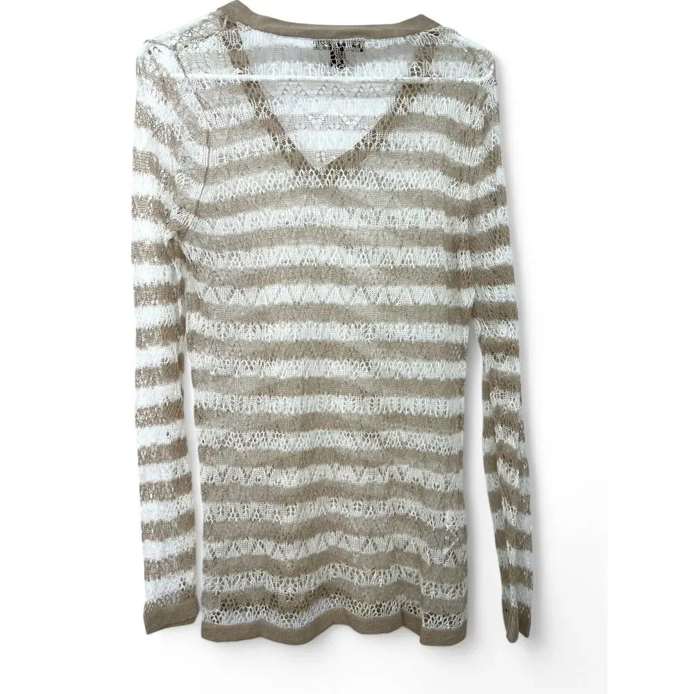 Tommy Bahama | M | Open Knit V-neck Pullover Sweater Stripped Crochet - Picture 4 of 4